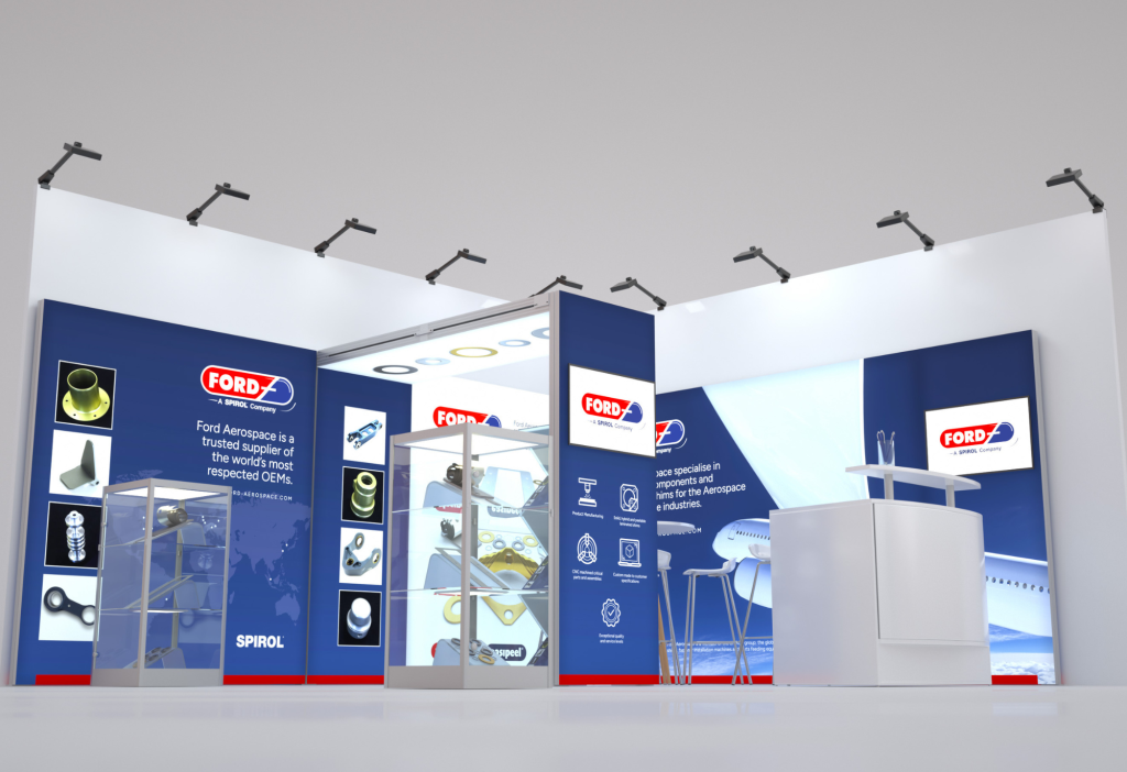 Artist's impression of Ford Aerospace Stand at DSEI UK 2025 Exhibition.